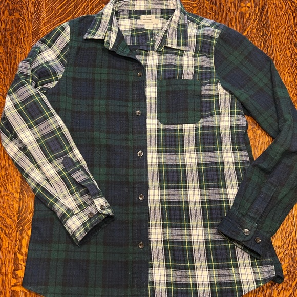 LL Bean 100% Cotton Flannel Color Blocked Black Watch Shirt Women’s Small - Picture 6 of 6